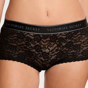 Victoria's Secret Black Lacie Logo BOYSHORT Panty